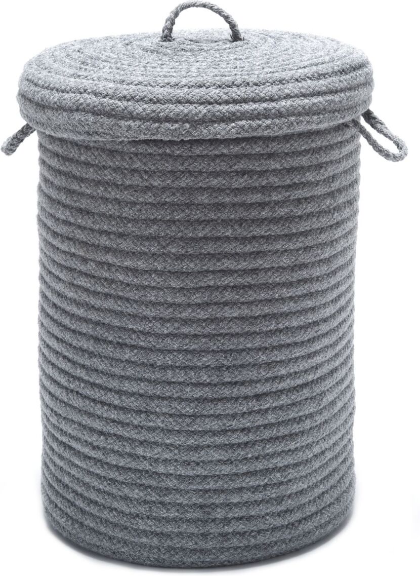 Colonial Mills Wool Blend Braided Hamper with Lid - Light Gray