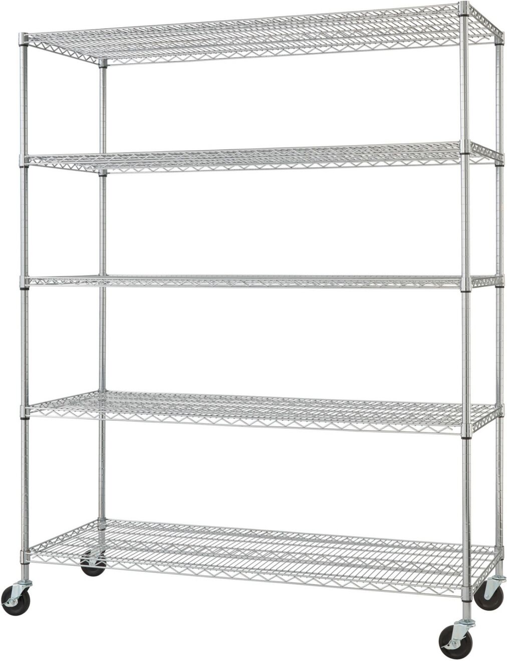 Trinity 5-Tier Heavy Duty Wire Shelving Rack with Nsf Includes Wheels - Chrome