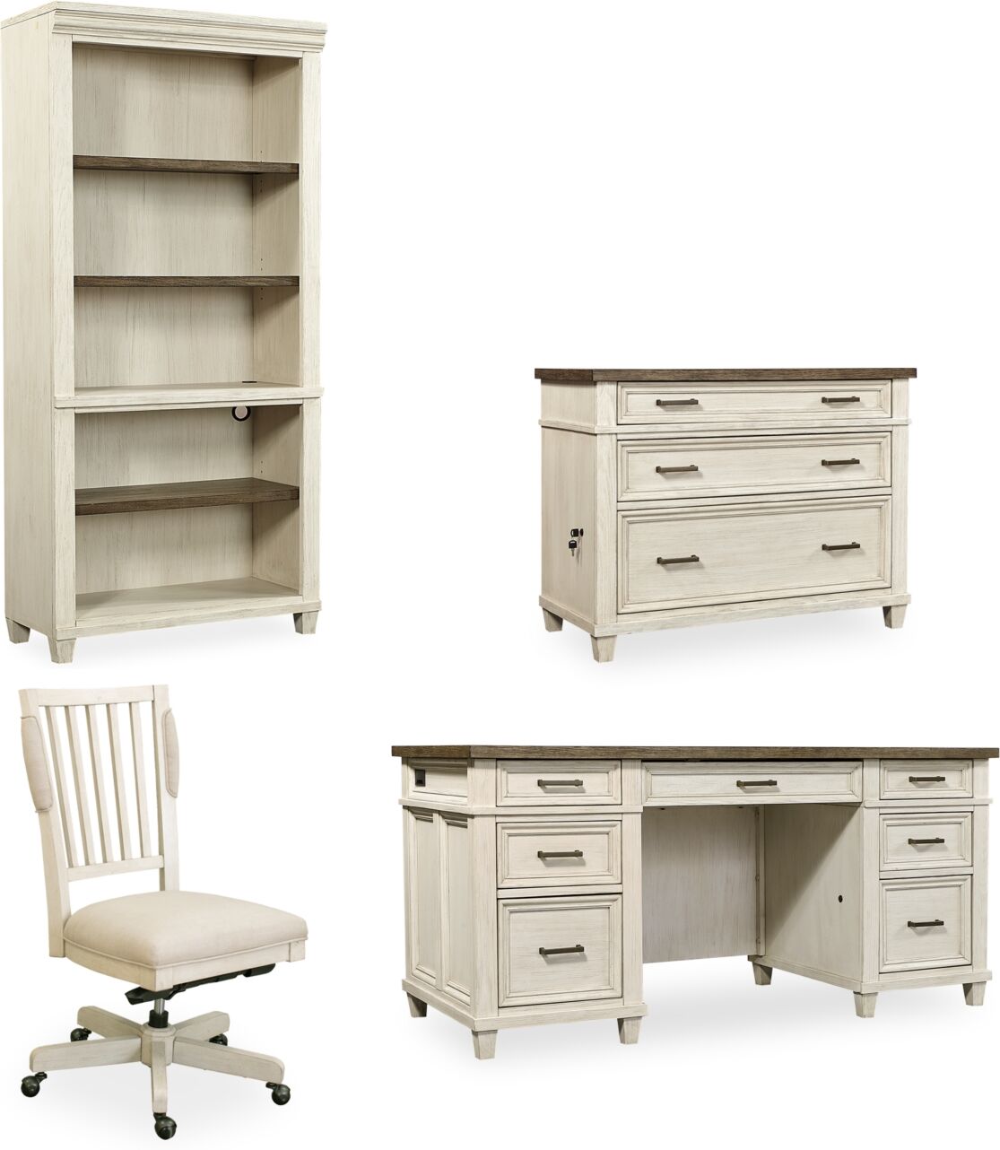 Furniture Dawnwood Home Office, 4-Pc. Set (Executive Desk, Office Chair, File, Open Bookcase) - Aged Ivory