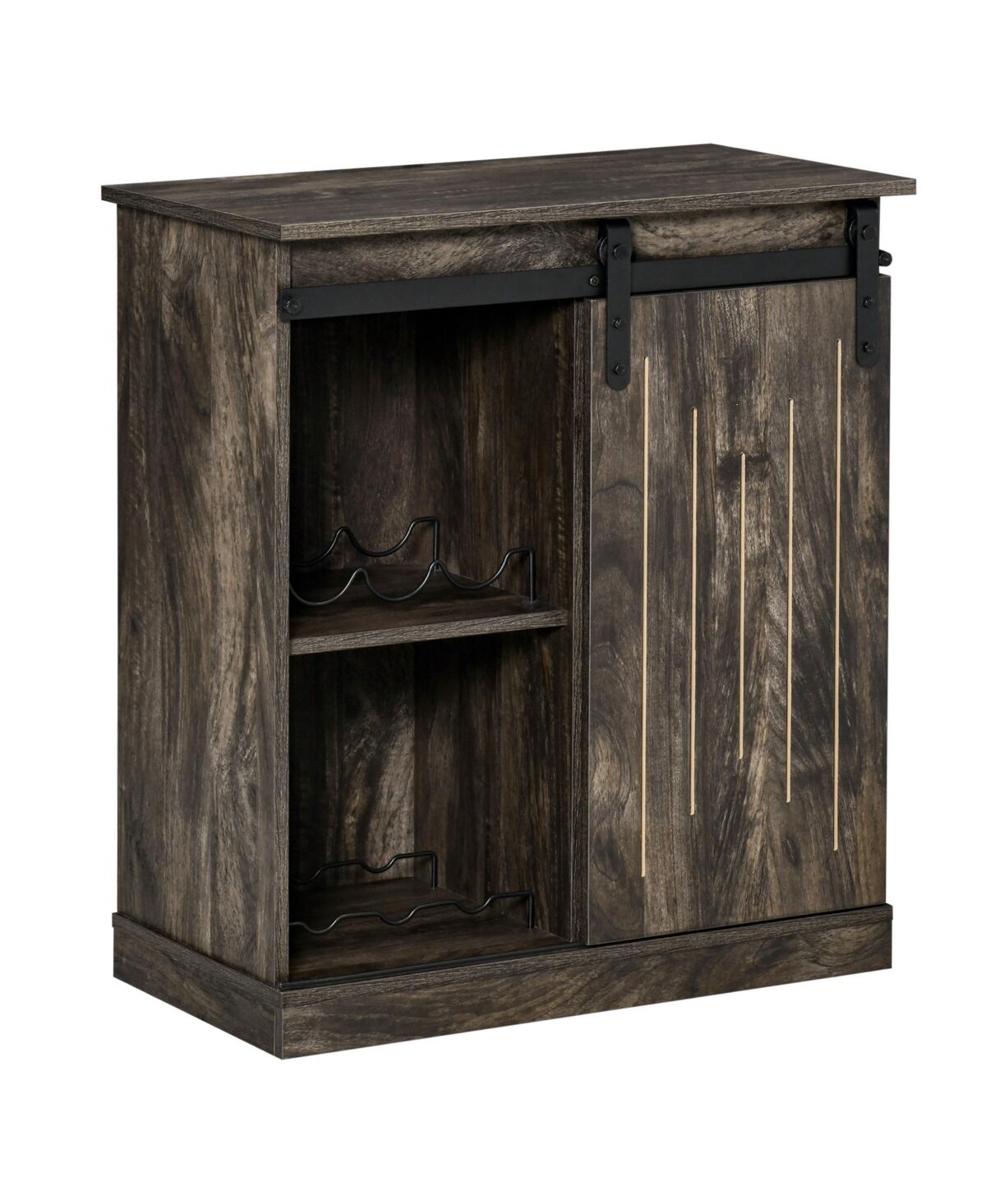 Homcom Rustic Sideboard Storage Cabinet w/ 6 Bottle Wine Rack & 2 Shelves, Grey - Grey