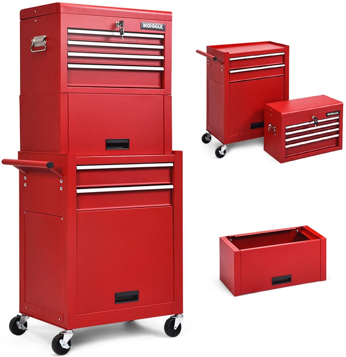 Costway High Capacity 6-Drawer Rolling Tool Chest Storage Cabinet Toolbox Combo - Red