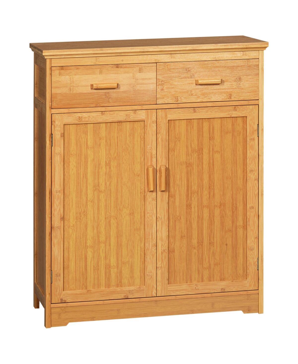 Homcom Bathroom Storage Cabinet, Bamboo Floor Cabinet Organizer with Doors and Adjustable Shelves, Natural - Natural