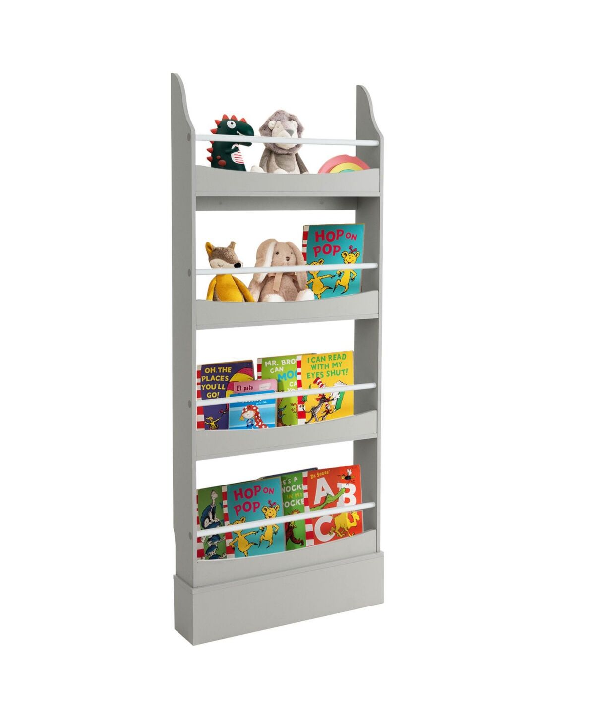 Slickblue 4-Tier Bookshelf with 2 Anti-Tipping Kits for Books and Magazines - Grey