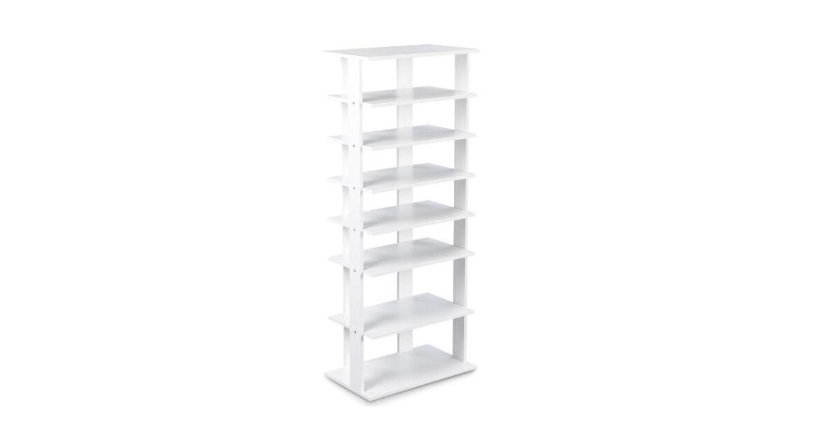 Slickblue 7-Tier Dual 14 Pair Shoe Rack Free Standing Concise Shelves Storage - White