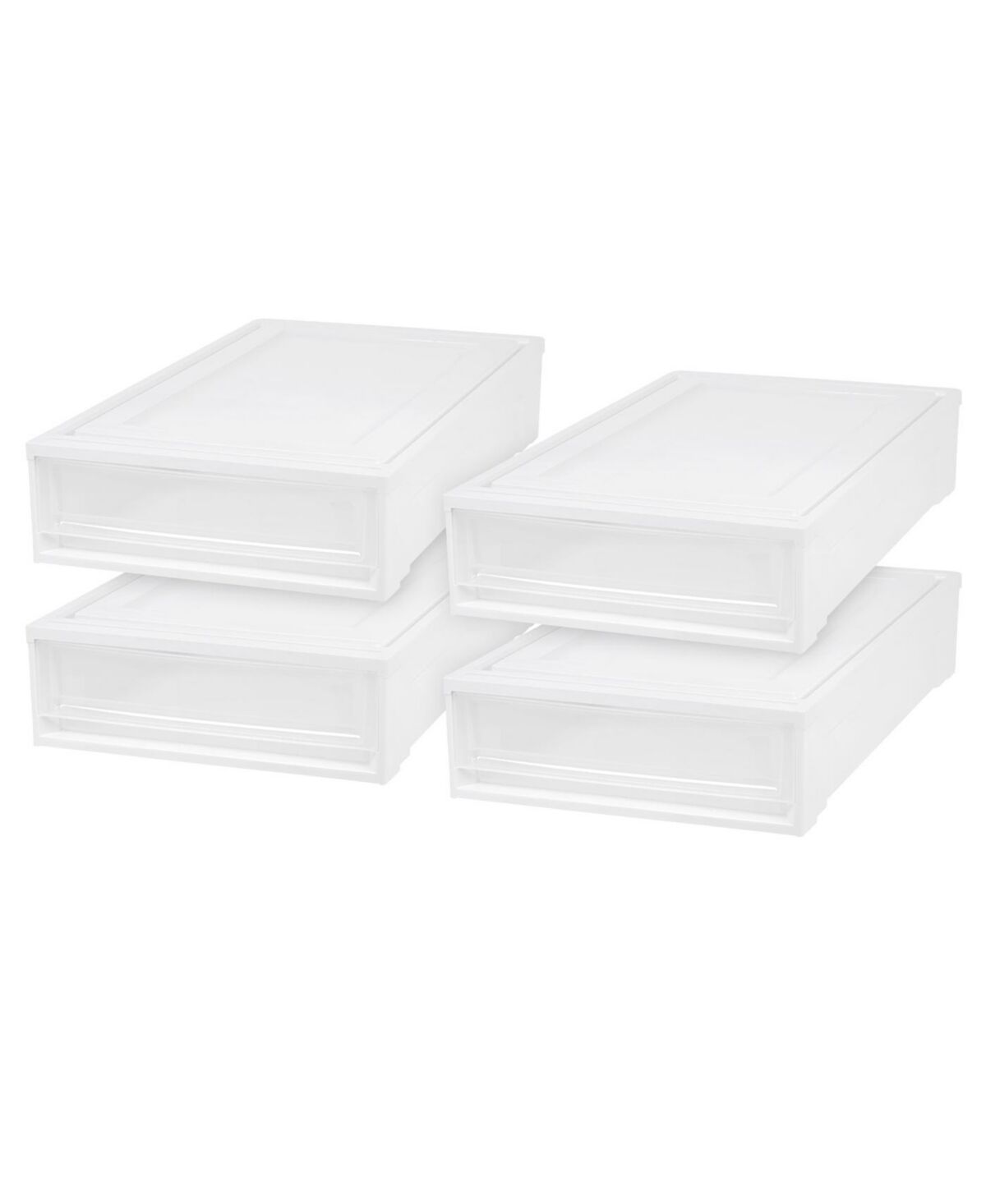 Iris Usa 4 Pack 27.5qt Plastic Under Bed Storage Containers with Sliding Organizer Drawers, White - White