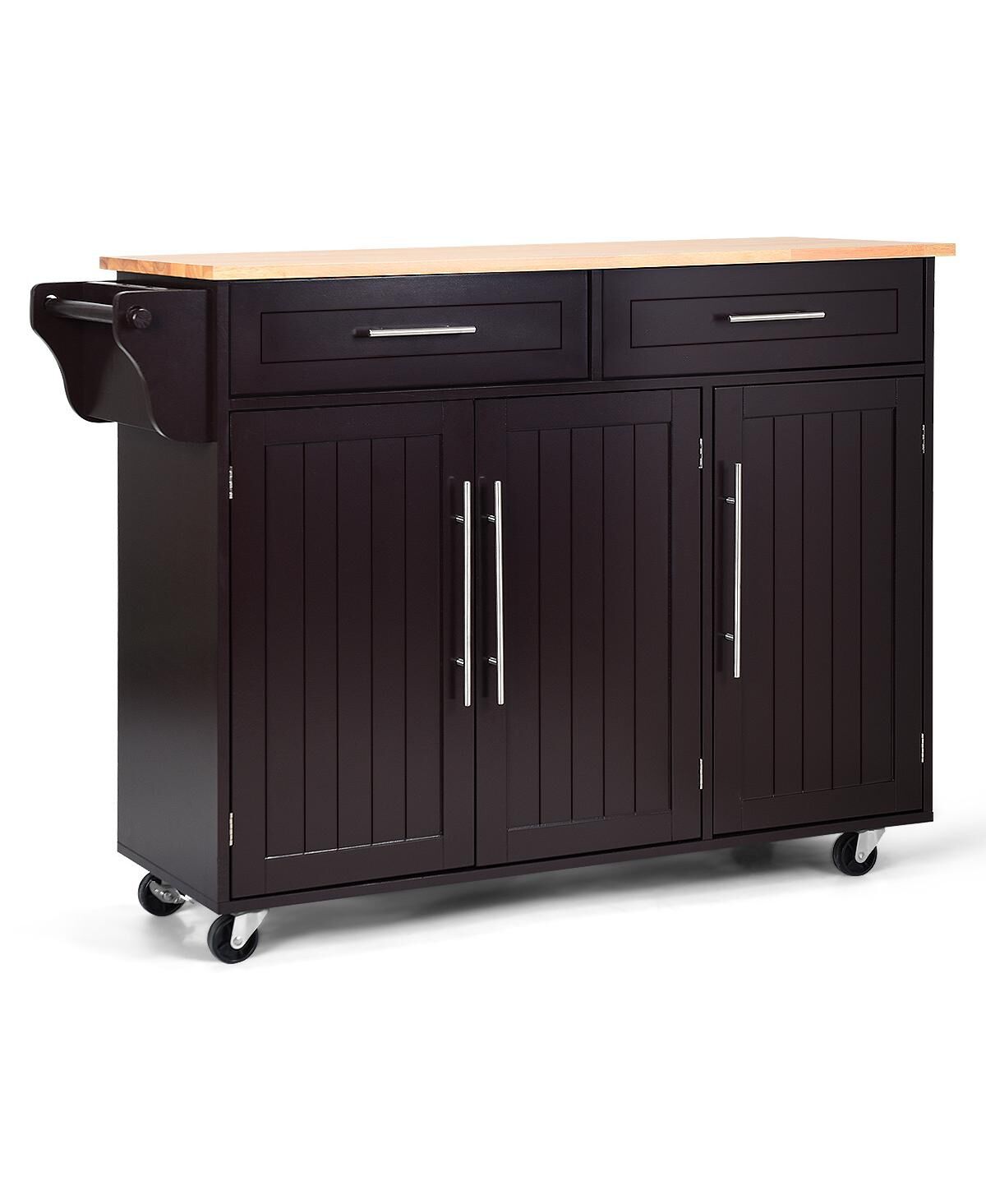 Costway Kitchen Island Trolley Cart Wood Brown Top Rolling Storage Cabinet - Brown