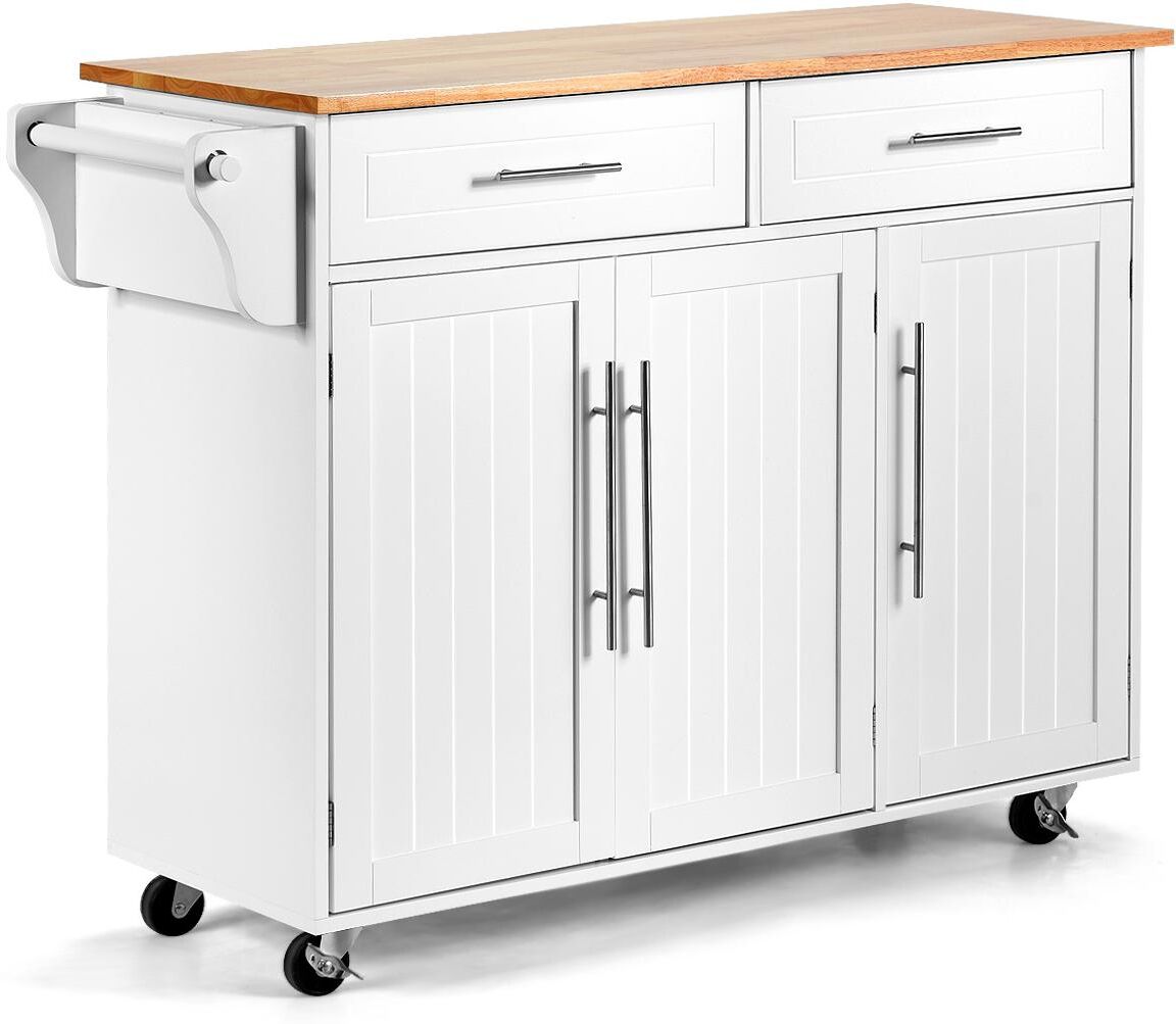 Costway Kitchen Island Trolley Cart Wood Brown Top Rolling Storage Cabinet - White