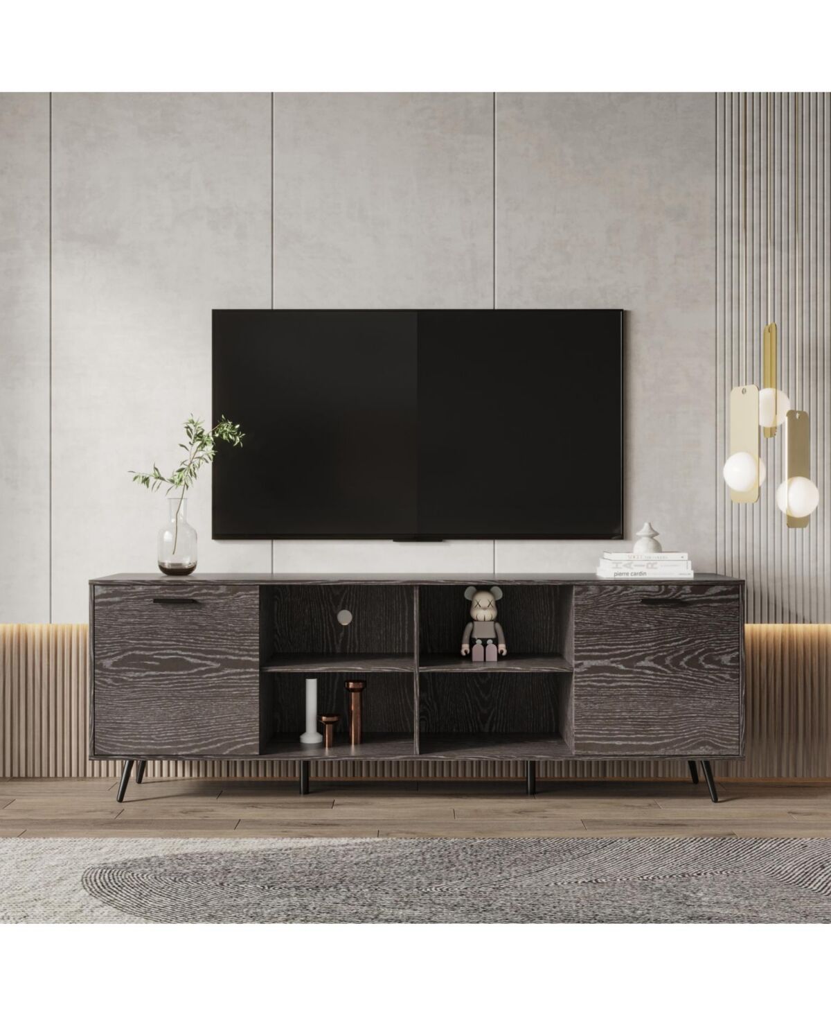 Simplie Fun Tv Stand Mid-Century Wood Modern Entertainment Center Adjustable Storage Cabinet Tv Console for Living Room - Grey