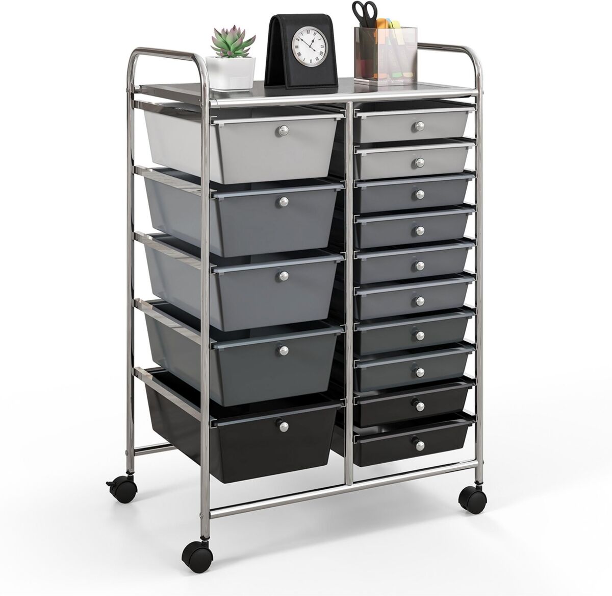 Costway 15 Drawer Rolling Storage Cart Tools Scrapbook Paper Office School Organizer - Grey