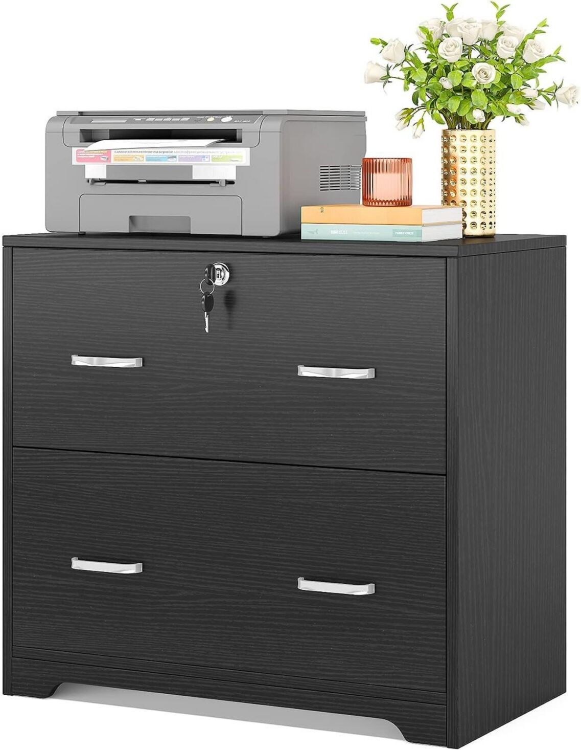 Tribesigns Tribe signs 2-Drawer Lateral File Cabinet, Large White Filing Cabinet with Lock, Office File Cabinets for Hanging Letter/Legal/F4/A4 Size Files - Blac