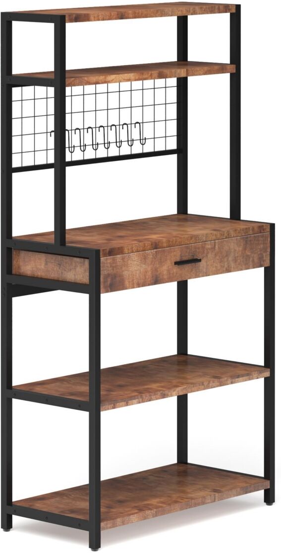 Tribesigns Tribe signs Kitchen Bakers Rack with Drawer, 5-tier Kitchen Utility Storage Shelf with Hutch and 8 S-Hooks for Kitchen - Brown