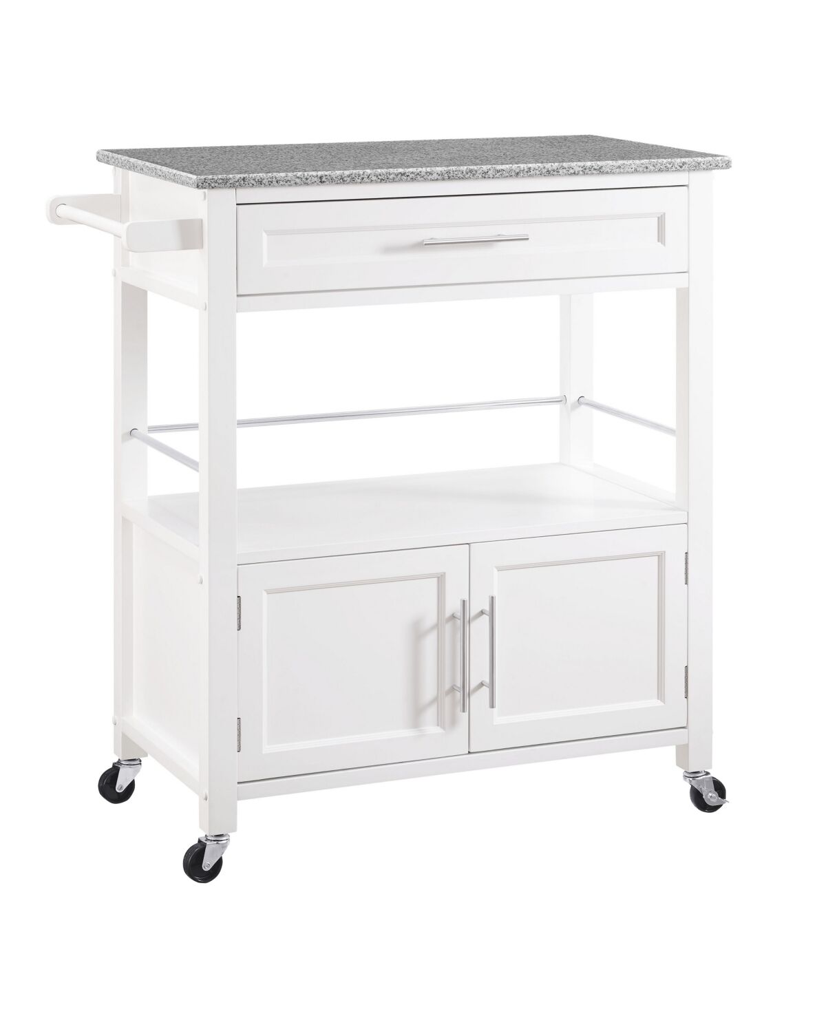 Linon Home Decor Cameron Kitchen Cart with Granite Top, White - White