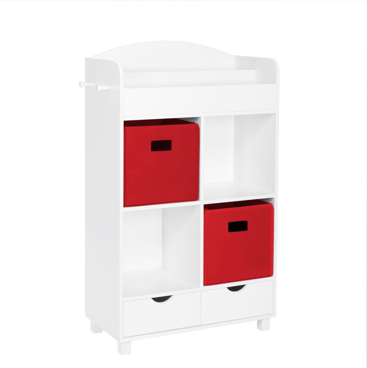 RiverRidge Home Book Nook Collection Kids Cubby Storage Cabinet with Bookrack - Red