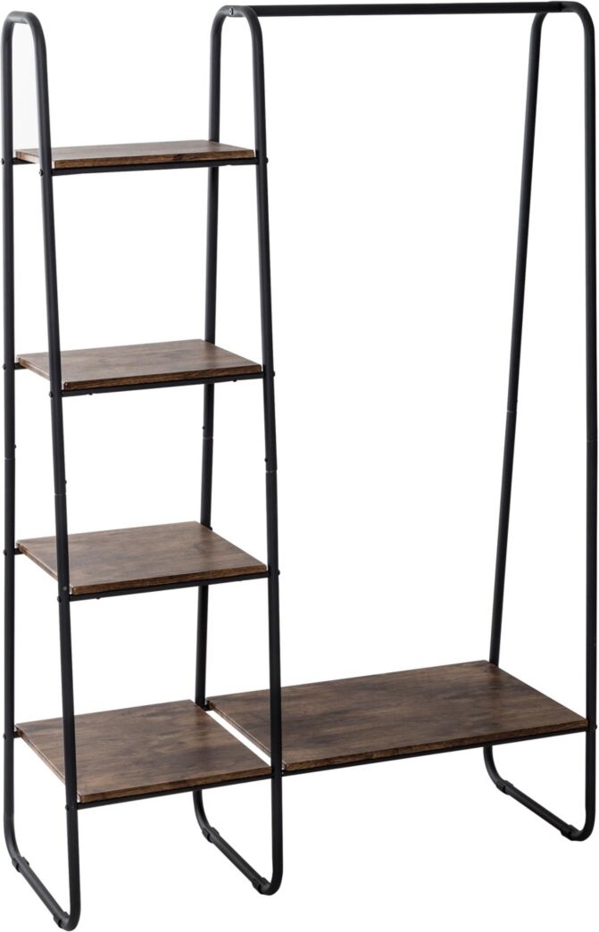 Honey Can Do Freestanding Metal Clothing Rack with Wood Shelves - Black