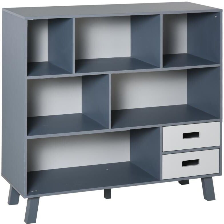 Homcom 3-Tier Bookcase Open Shelves Home Storage Furniture with Drawers - Grey