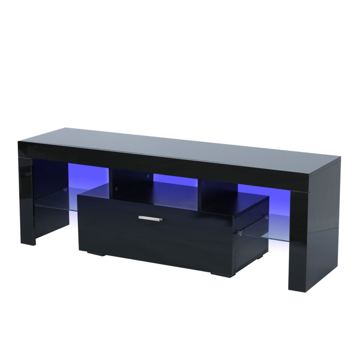 Simplie Fun Black Modern Tv Stand with Led Lights, high glossy front Tv Cabinet, can be assembled in Lounge Room, Living Room or Bedroom, color:Black