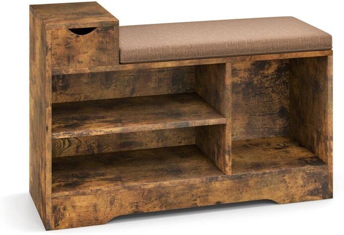 Slickblue Entryway Storage Shoe Bench with 1 Storage Drawer and 3 Open Compartments-Rustic Brown - Rustic brown