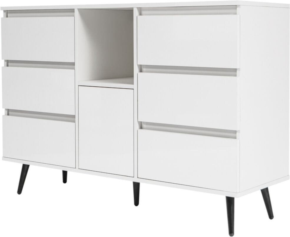 Simplie Fun Living Room Sideboard Storage Cabinet White High Gloss with Led Light, Modern Kitchen Unit Cupboard Buffet Wooden Storage Display Cabinet - White