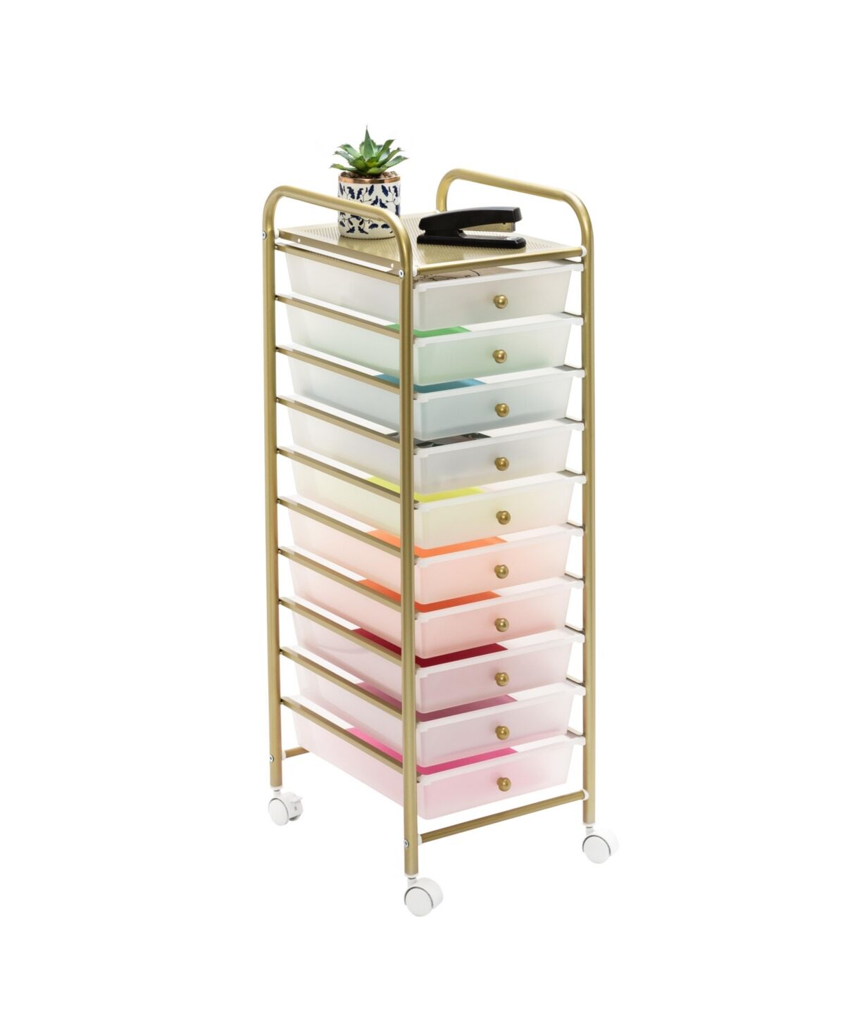 Honey Can Do 10-Drawer Rolling Storage Cart With Plastic Drawers - Neutral, Gold