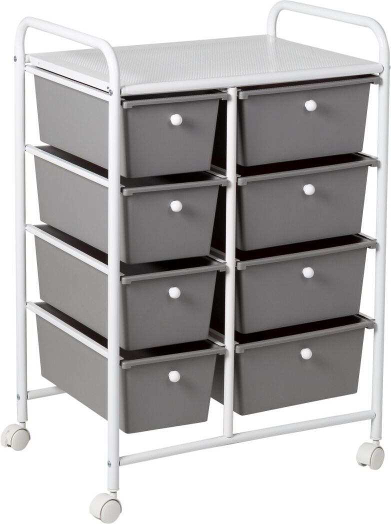 Honey Can Do Metal Rolling Cart with 8 Plastic Storage Drawers - White