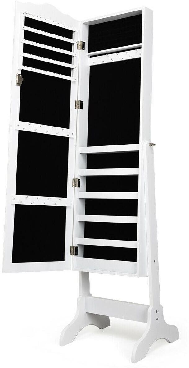 Costway Mirrored Jewelry Cabinet Organizer Storage Box White - White