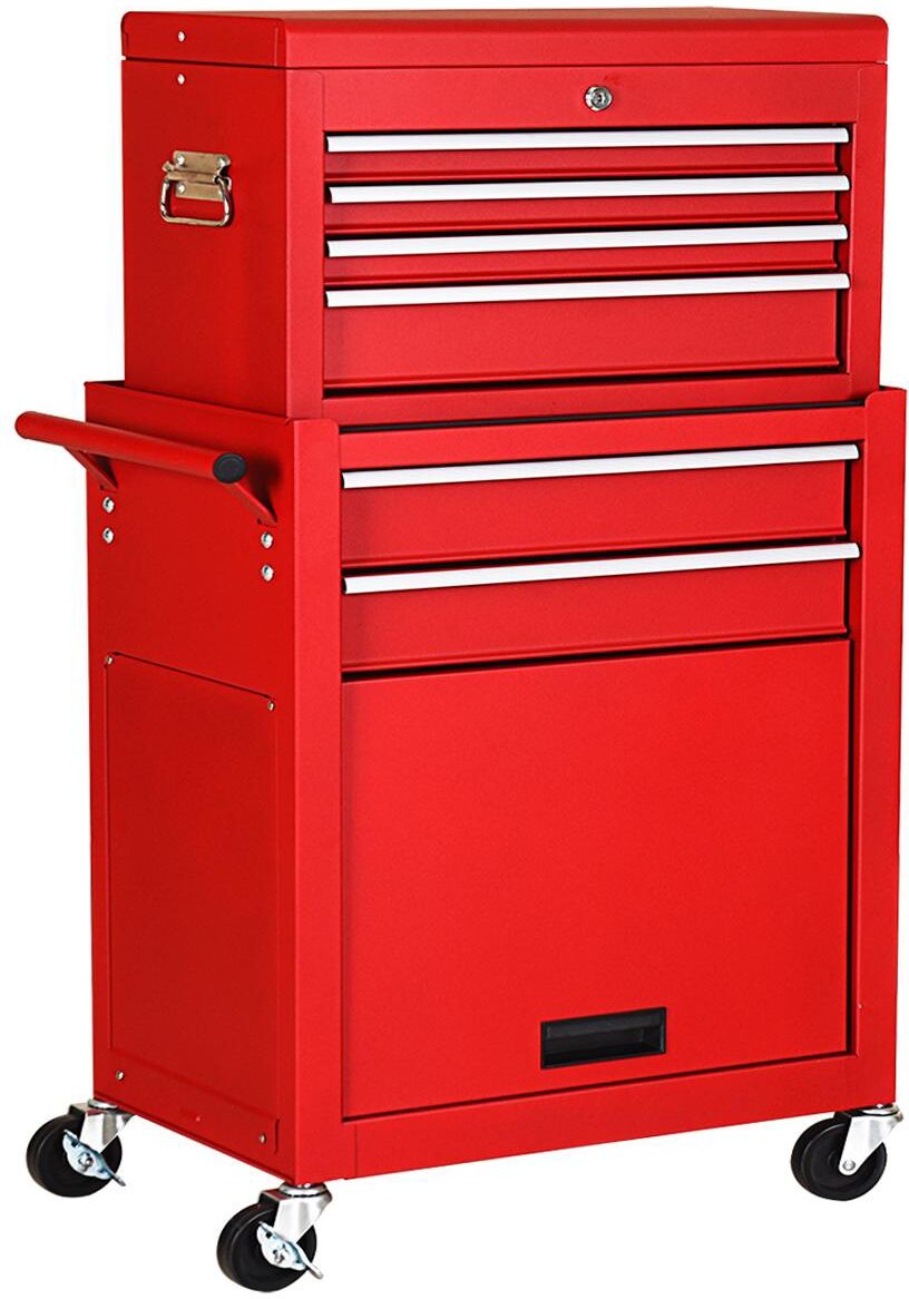 Costway 2 in 1 Rolling Cabinet Storage Chest Box Organizer - Red