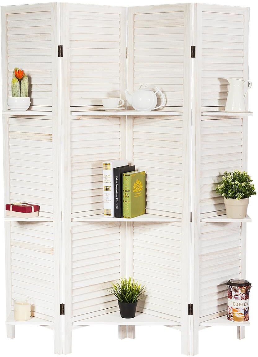 Costway 4 Panel Folding Room Divider Screen W/3 Display Shelves 5.6 Ft Tall - White