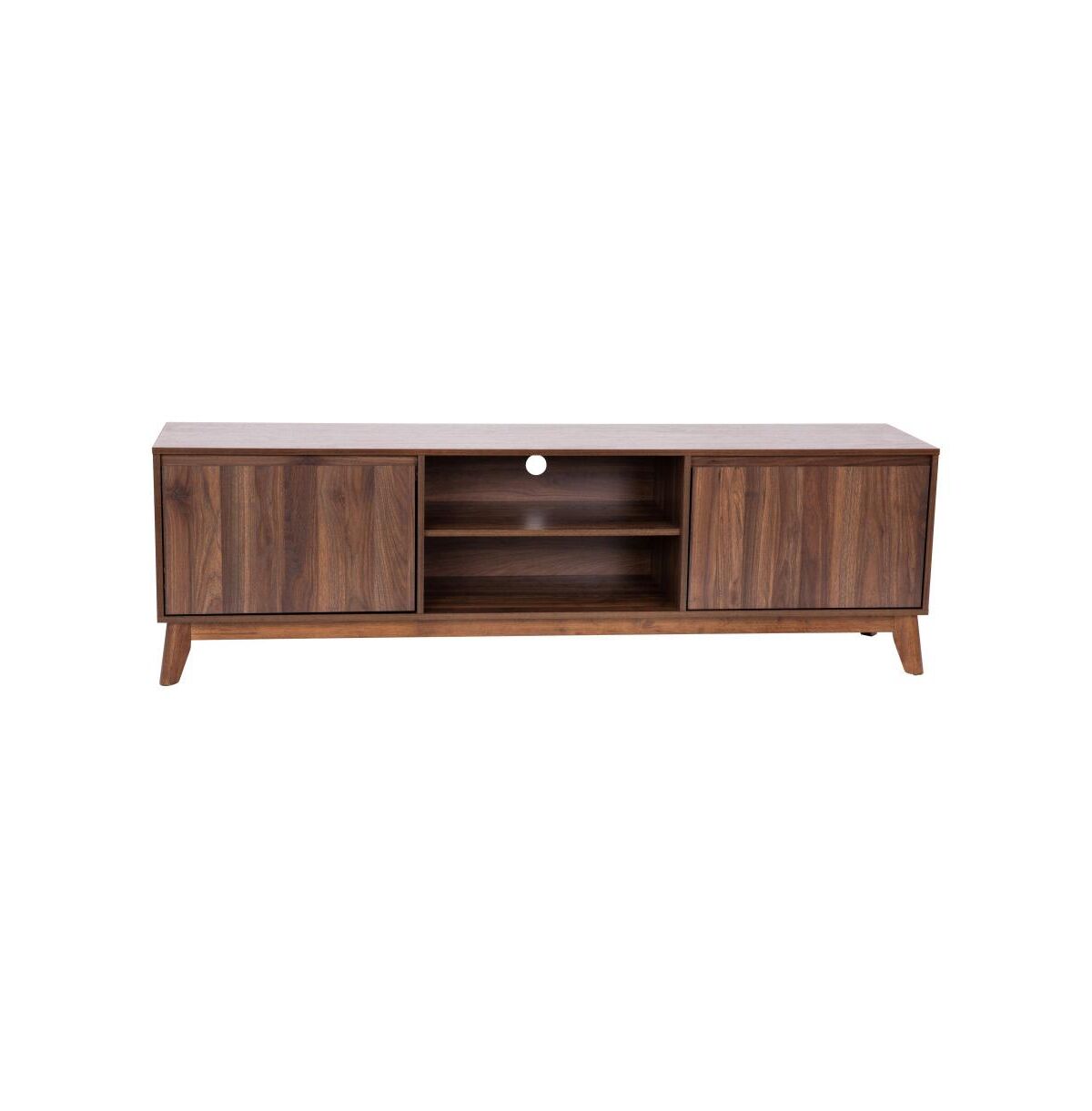 Emma+oliver Beverly Mid-Century Modern Wooden Tv Stand With Soft Close Doors, Shelf, Cord Management Hole And Tapered Legs - Dark walnut