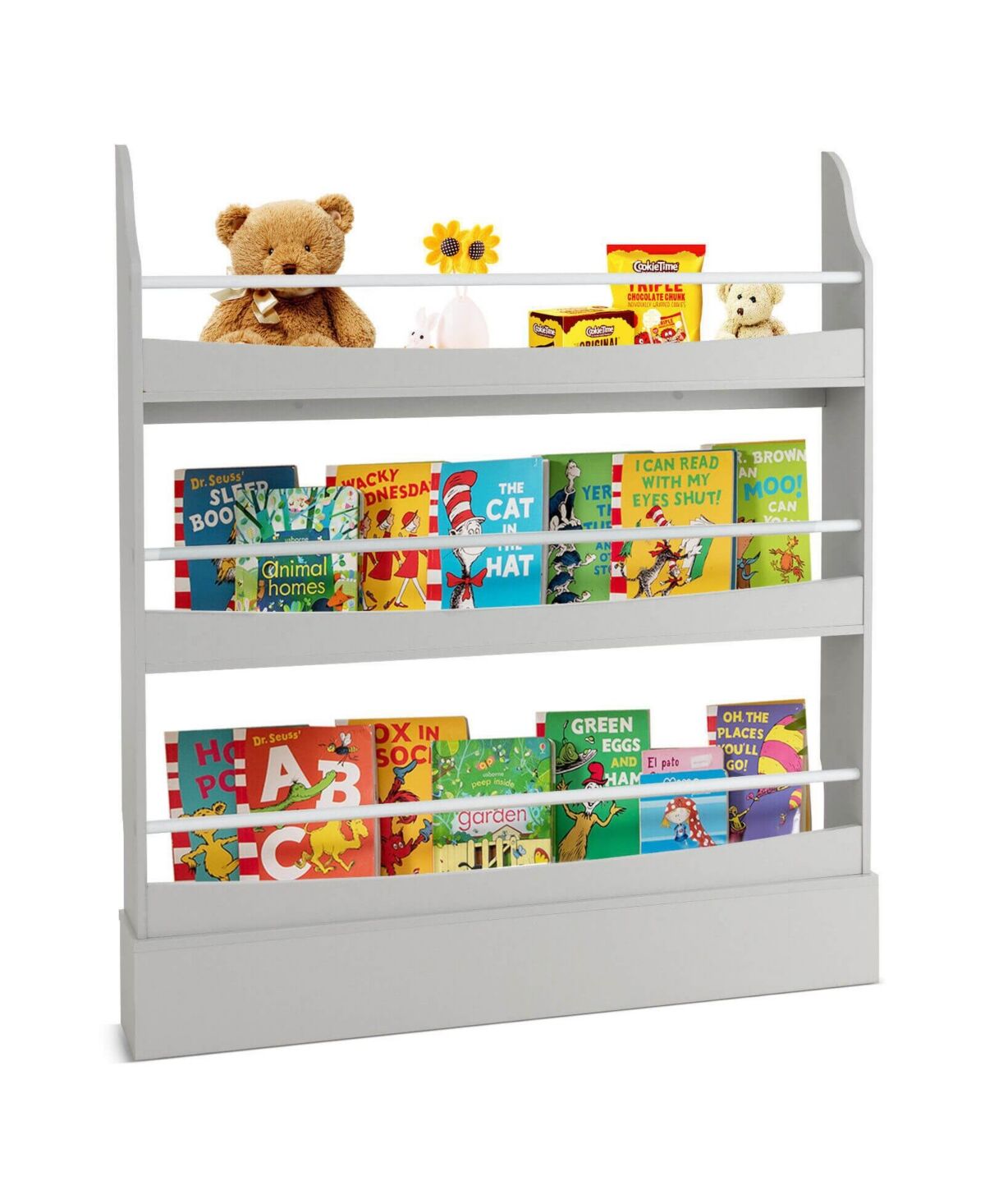 Slickblue 3-Tier Bookshelf with 2 Anti-Tipping Kits for Books and Magazines - Grey