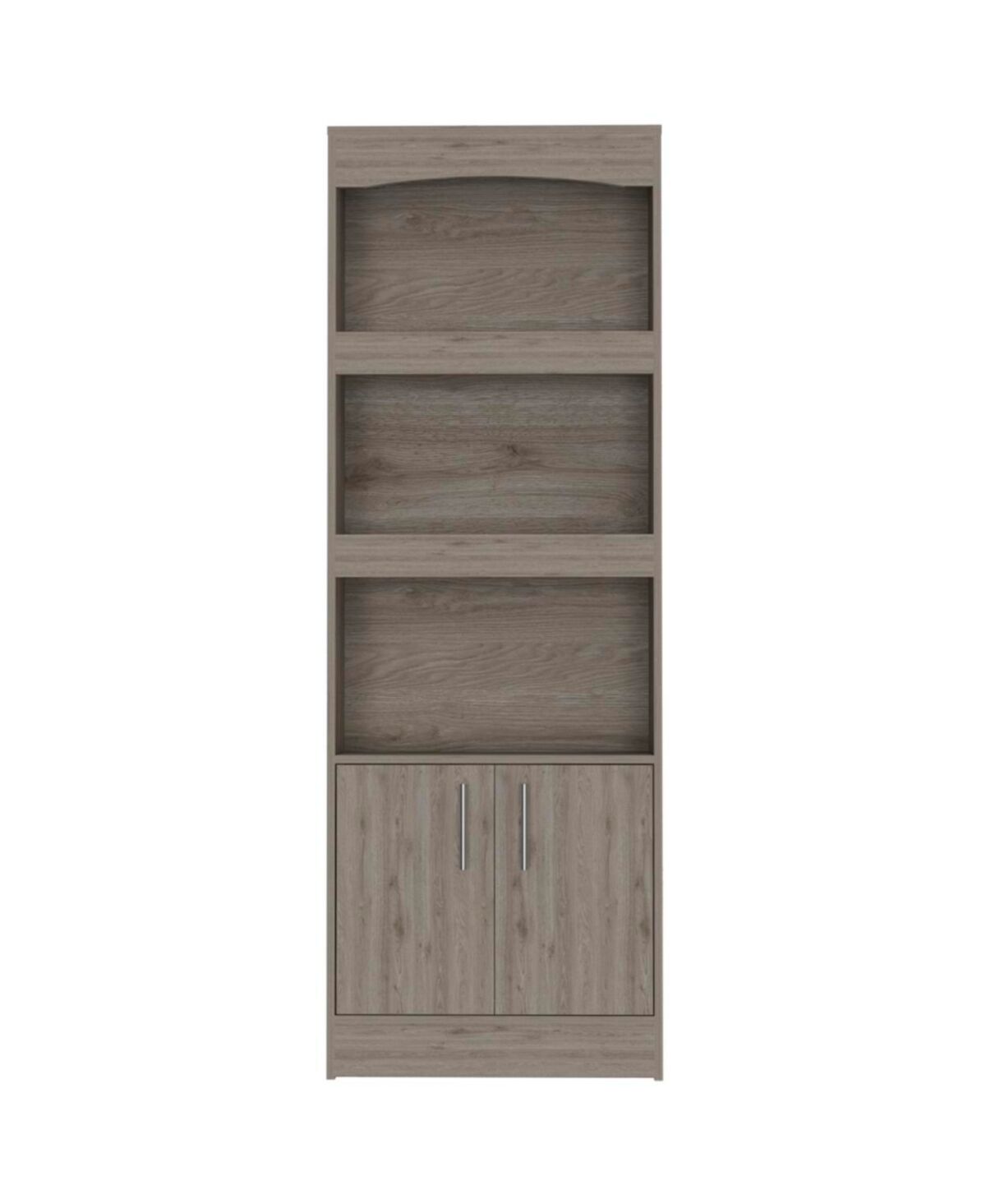 Simplie Fun Simma Bookcase, Metal Hardware, Three Shelves, Double Door Cabinet -Light Gray - Grey
