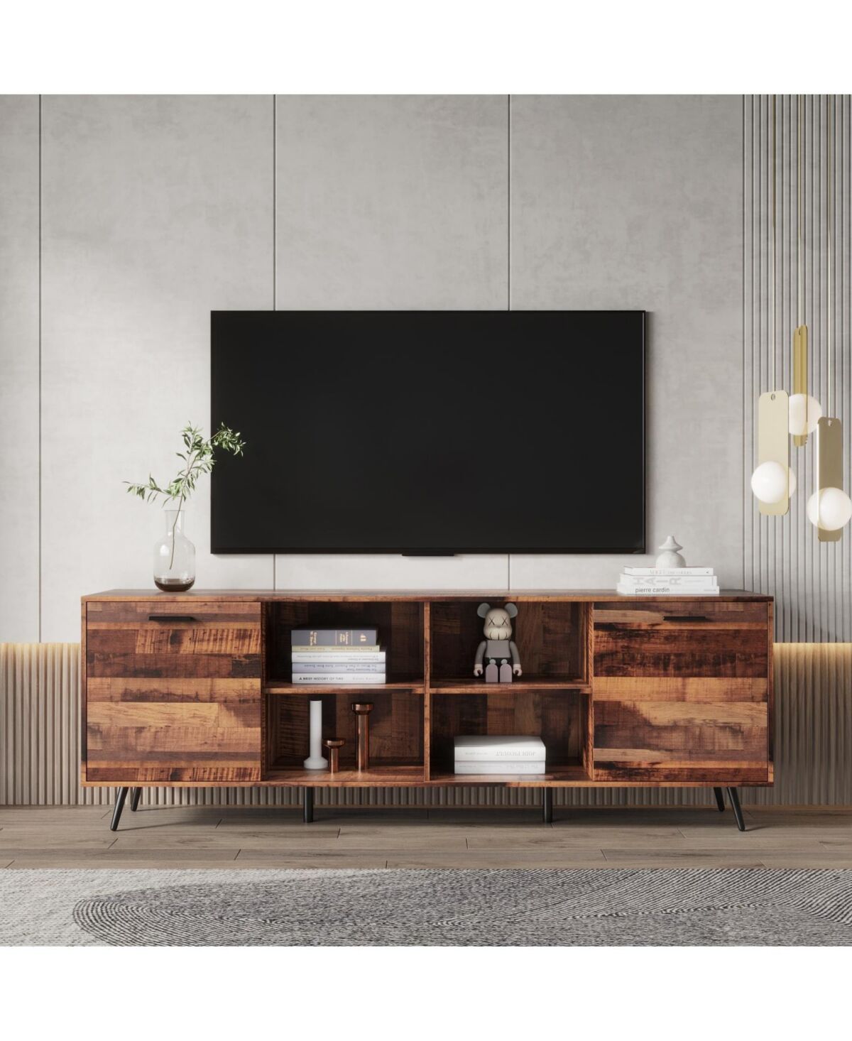 Simplie Fun Tv Stand Mid-Century Wood Modern Entertainment Center Adjustable Storage Cabinet Tv Console for Living Room - Brown
