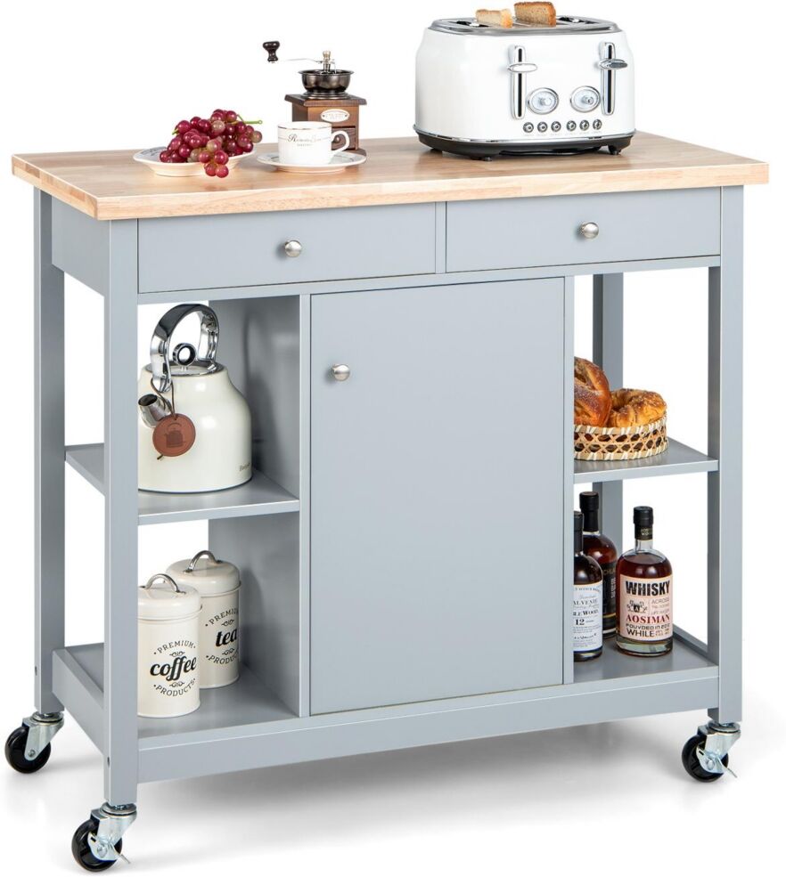 Sugift Mobile Kitchen Island Cart with 4 Open Shelves and 2 Drawers - Open Miscellaneous