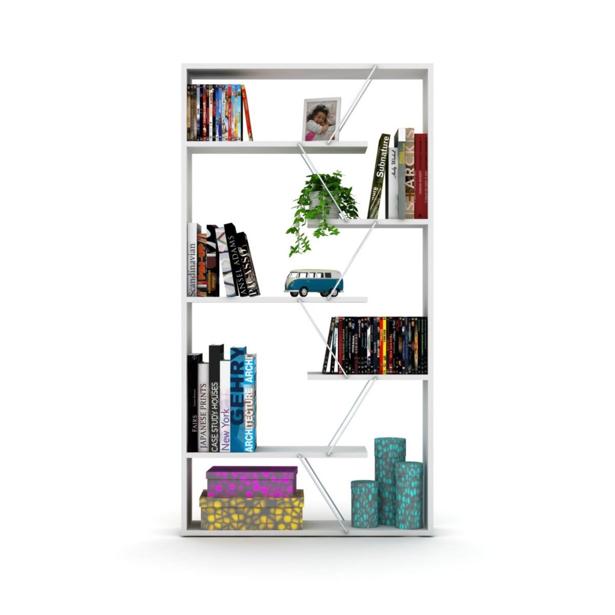 Simplie Fun Furnish Home Store Wood Frame Etagere Open Back 6 Shelves Bookcase Industrial Bookshelf for Office and Living Rooms Modern Bookcases Large
