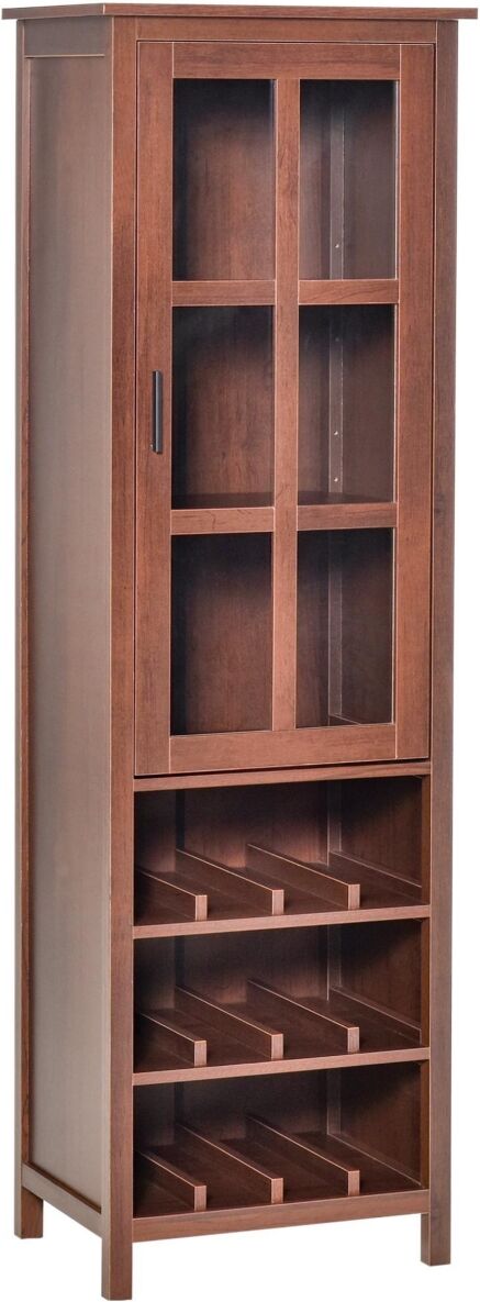 Homcom Wine Cabinet Bar Display Cupboard w/ Glass Door and 3 Cubbies, Walnut - Natural