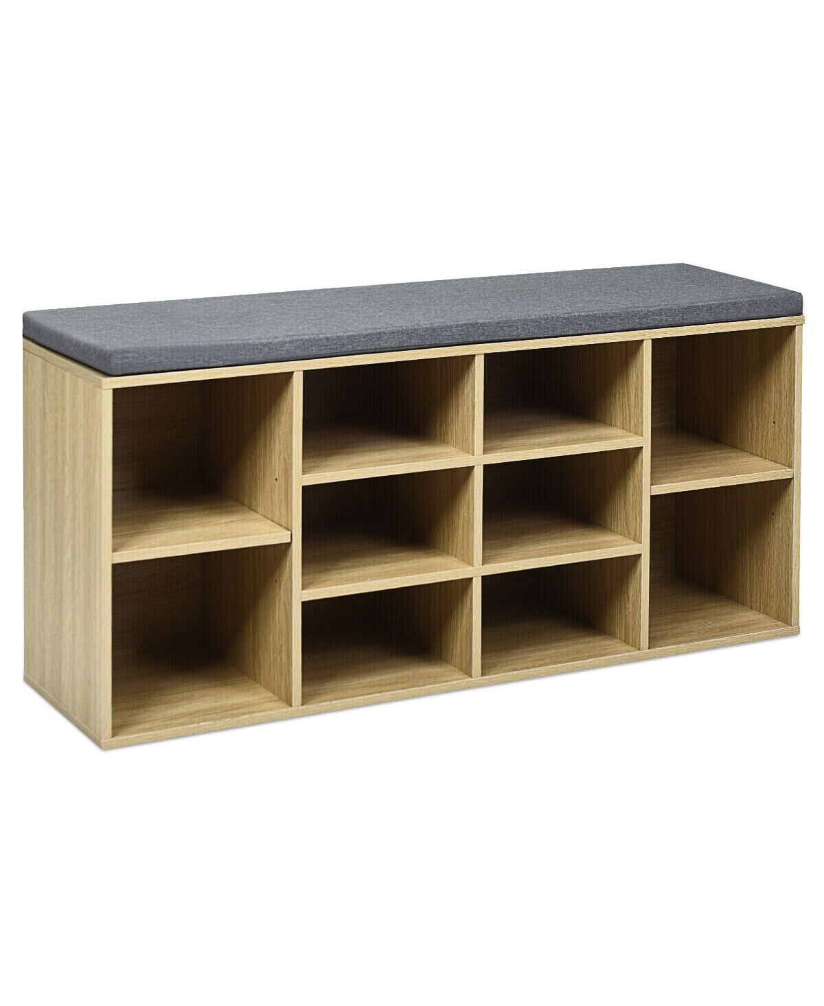 Slickblue 10-Cube Organizer Shoe Storage Bench with Cushion for Entryway - Beige