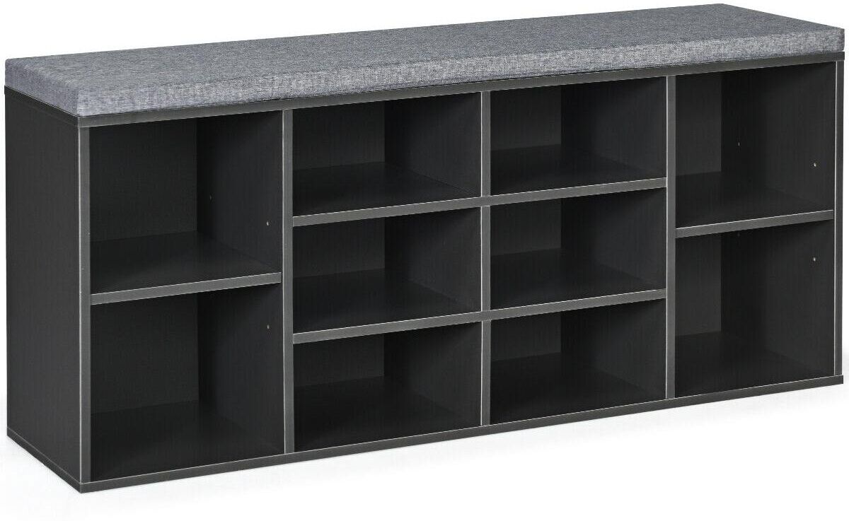 Slickblue 10-Cube Organizer Shoe Storage Bench with Cushion for Entryway - Grey