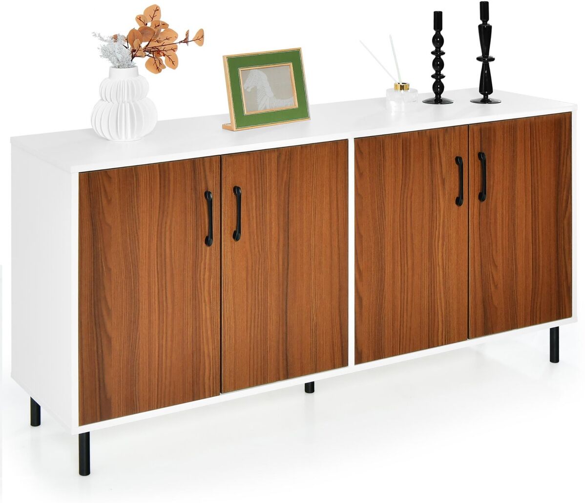 Costway Buffet Server Sideboard Kitchen Storage Cabinet Cupboard with Shelves & 4 Doors - Brown