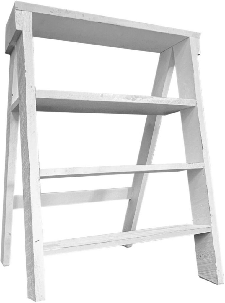 Simplie Fun 27 Inch Pinewood Ladder Bookcase, 4 Tier Open Shelves, Weathered White - White