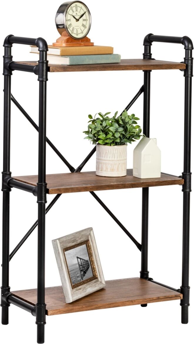 Honey Can Do 3-Tier Industrial Black Bookshelf - Black, Wood