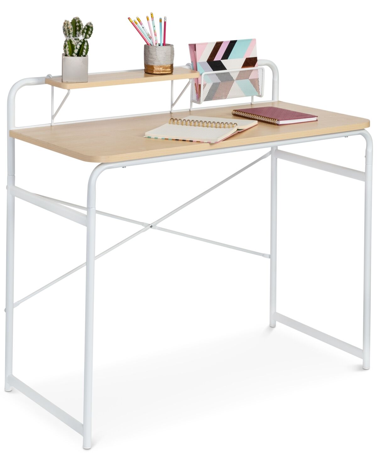 Honey Can Do Computer Desk with Shelf & Basket - White