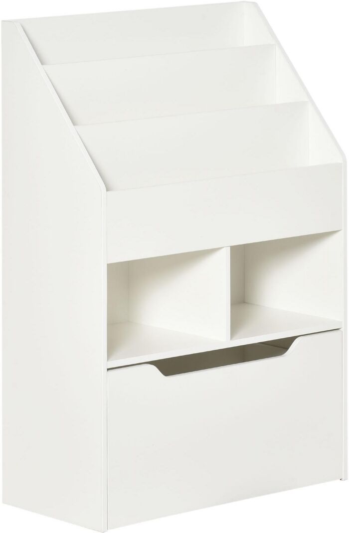 Homcom Kids Storage Bookcase Stand with Drawer for Toys & Books, White - White