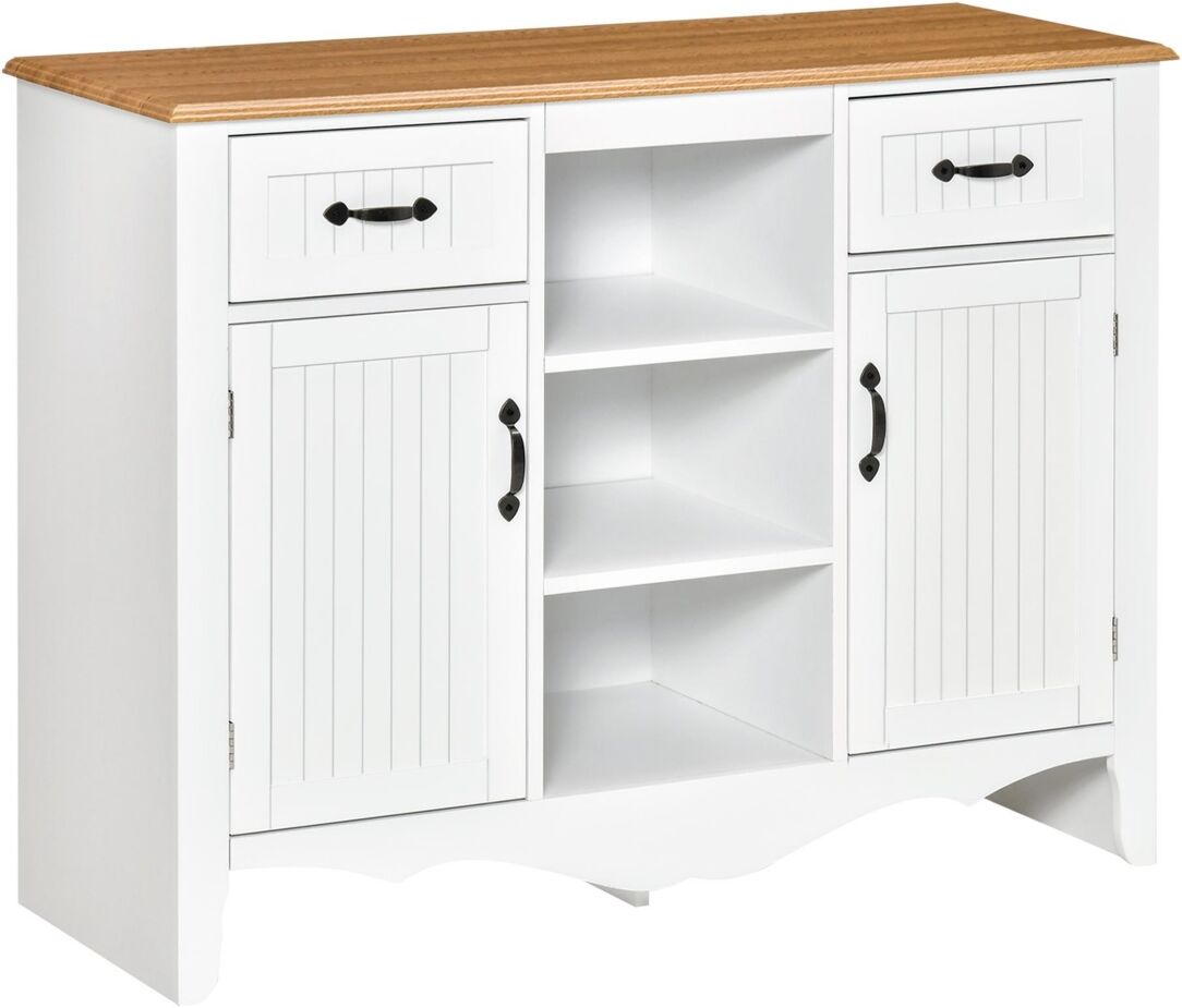 Homcom Kitchen Sideboard Storage Cabinet Organizer w/ Adjustable Shelves, White - White