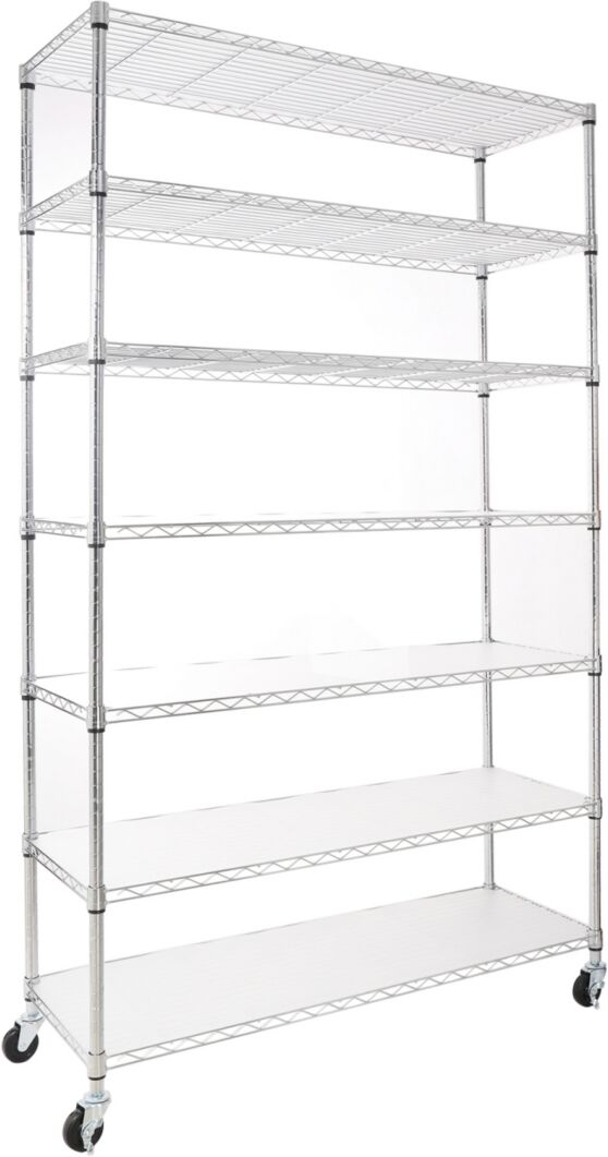 Simplie Fun 7 Tier Wire Shelving Unit, 2450 Lbs Nsf Height Adjustable Metal Garage Storage Shelves with Wheels, Heavy Duty Storage Wire Rack Metal Shelves - Chrom