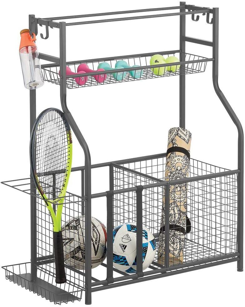 mDesign Metal Heavy Duty Garage Sports Storage Rack with Top Shelf - Graphite