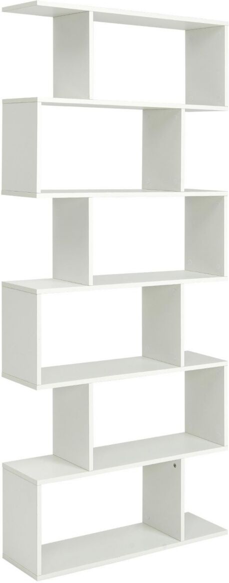 Slickblue 6 Tier S-Shaped Bookshelf Storage Display Bookcase Decor Z-Shelf - White