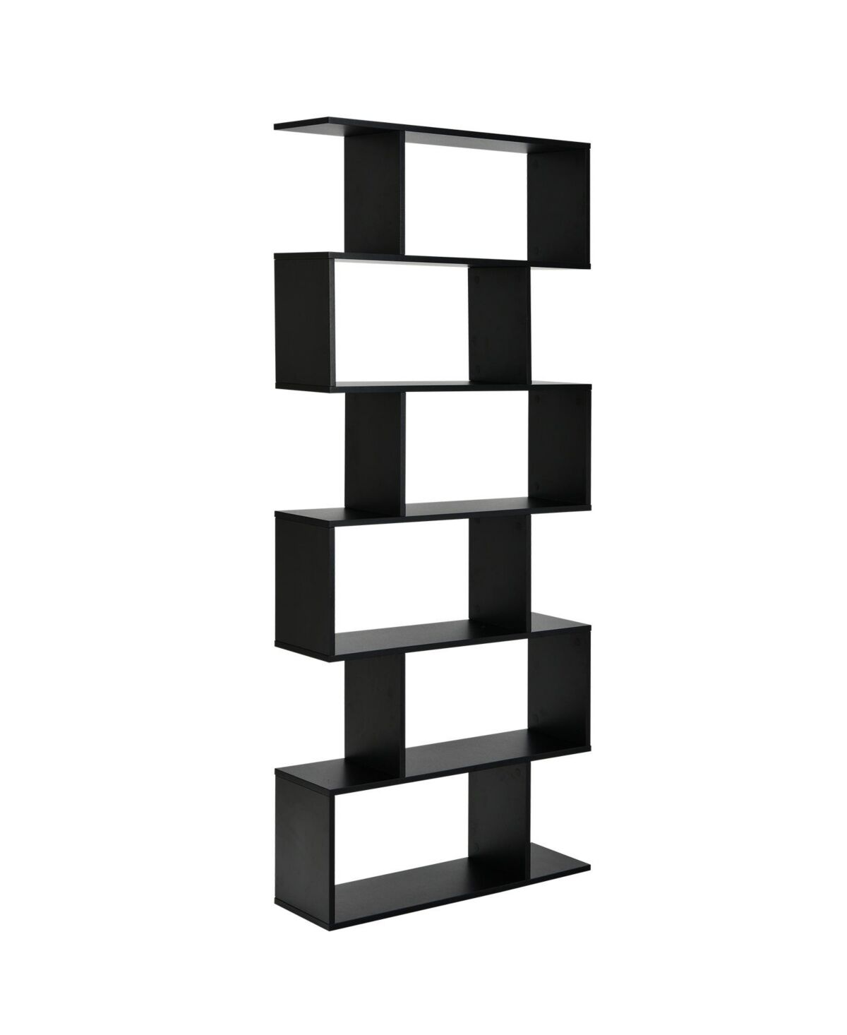 Slickblue 6 Tier S-Shaped Bookshelf Storage Display Bookcase Decor Z-Shelf - Black