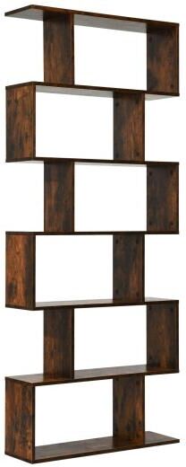 Slickblue 6 Tier S-Shaped Bookshelf Storage Display Bookcase Decor Z-Shelf - Coffee