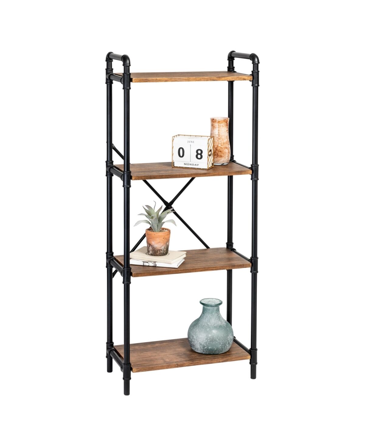 Honey Can Do 4-Tier Industrial Black Bookshelf - Black, Wood