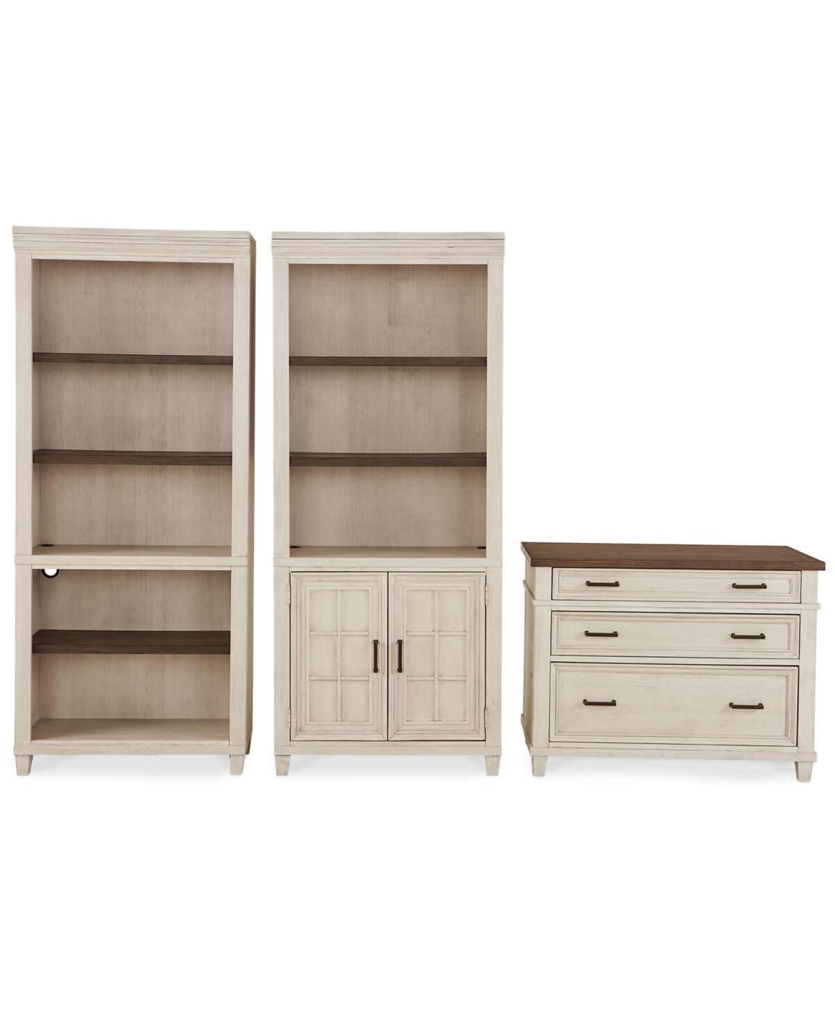Furniture Dawnwood Home Office 3- Pc. Set (File, Open Bookcase, Door Bookcase) - Aged Ivory