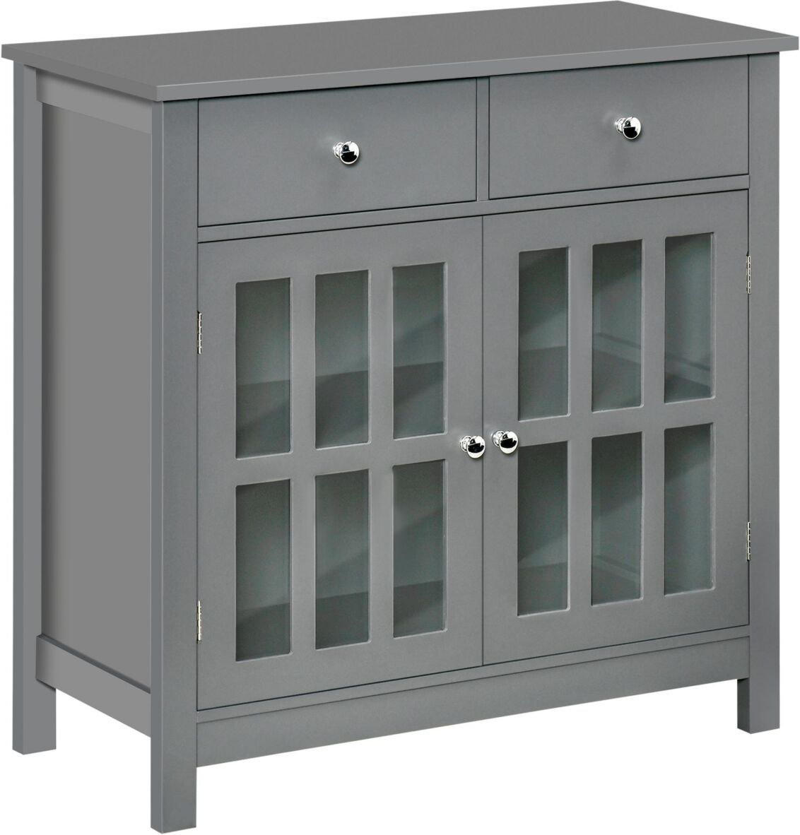 Homcom Sideboard Buffet Cabinet, Kitchen Storage Cabinet Cupboard Console Table with Glass Doors, Drawers for Bar, Dining Room, Hallway, Grey - Grey